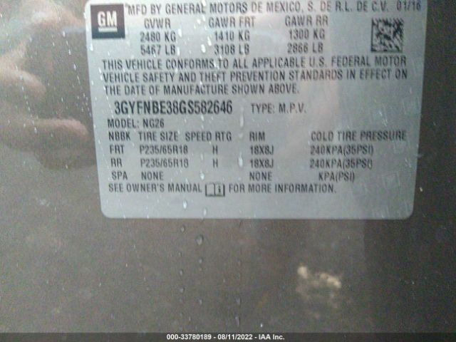 Photo 8 VIN: 3GYFNBE38GS582646 - CADILLAC SRX 