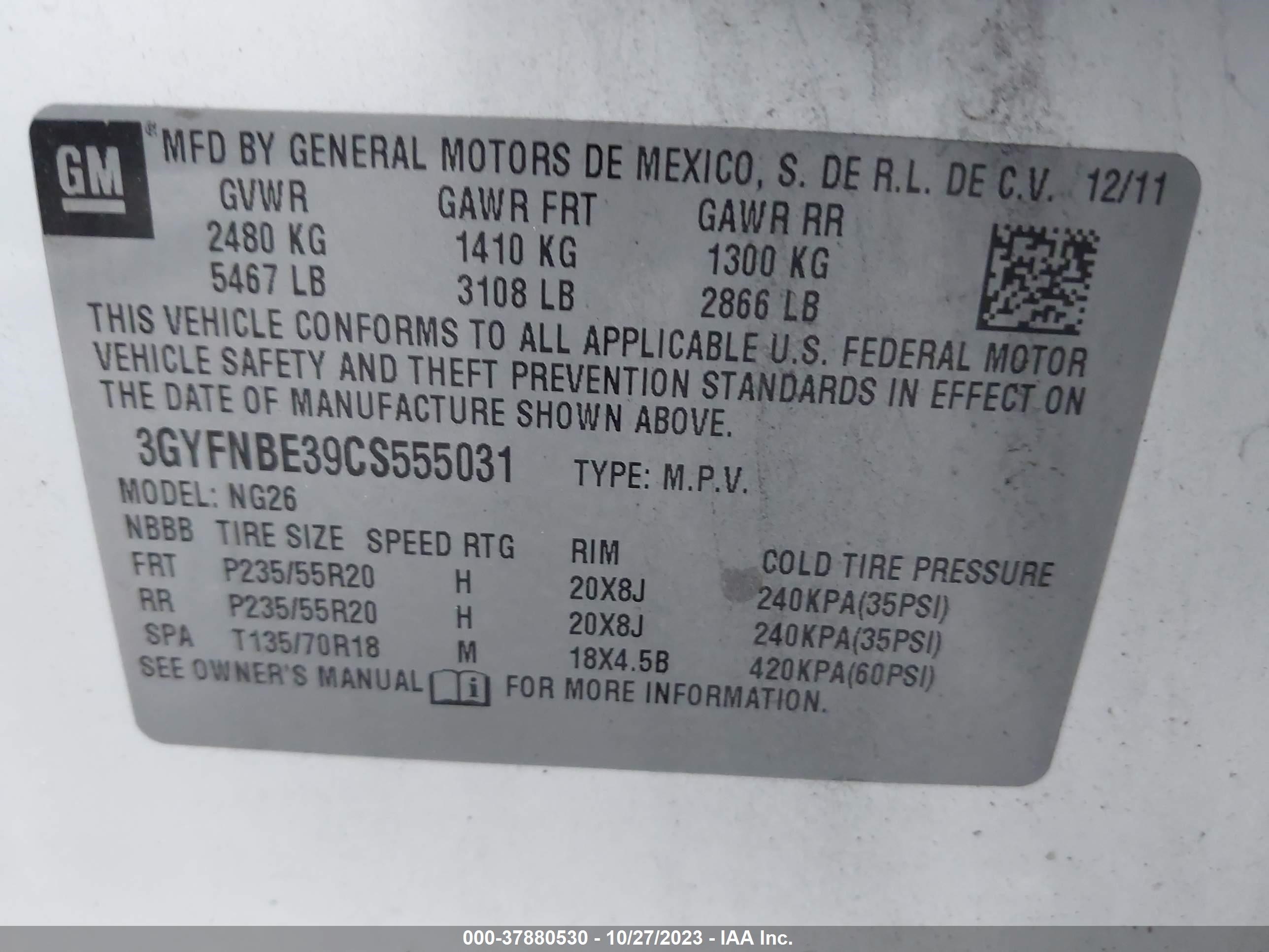 Photo 8 VIN: 3GYFNBE39CS555031 - CADILLAC SRX 