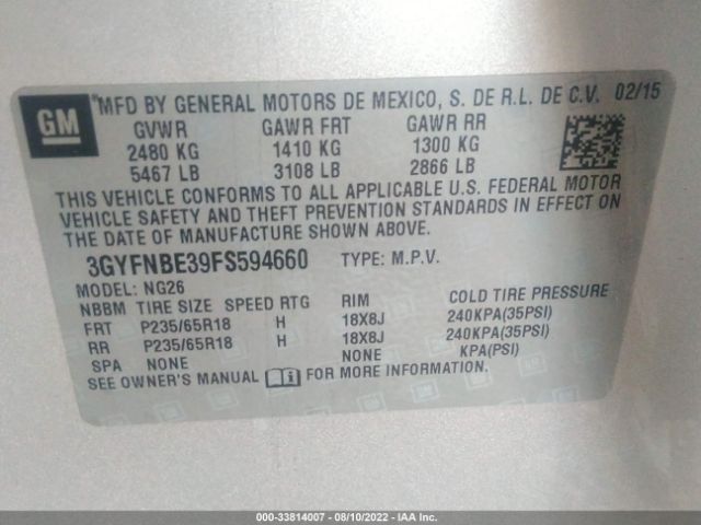 Photo 8 VIN: 3GYFNBE39FS594660 - CADILLAC SRX 