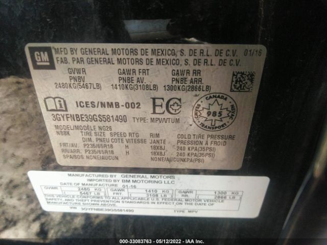 Photo 8 VIN: 3GYFNBE39GS581490 - CADILLAC SRX 