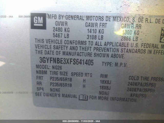 Photo 8 VIN: 3GYFNBE3XFS641405 - CADILLAC SRX 