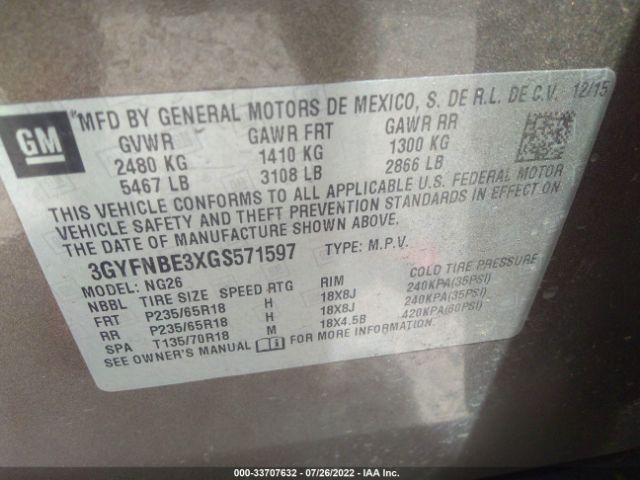 Photo 8 VIN: 3GYFNBE3XGS571597 - CADILLAC SRX 