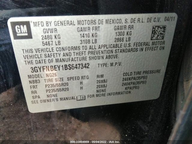 Photo 8 VIN: 3GYFNBEY1BS647342 - CADILLAC SRX 