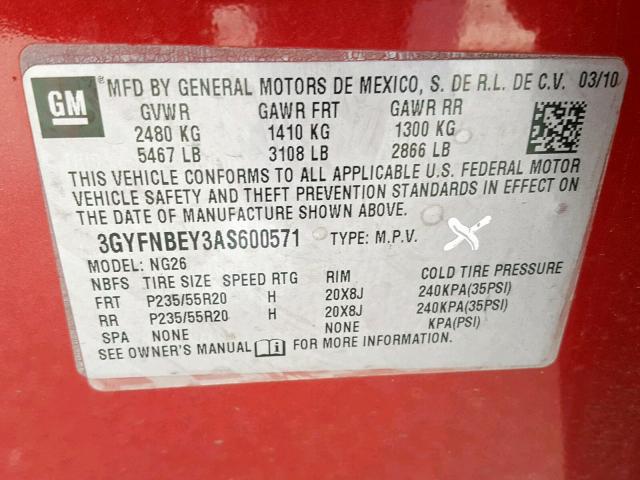 Photo 9 VIN: 3GYFNBEY3AS600571 - CADILLAC SRX PERFOR 