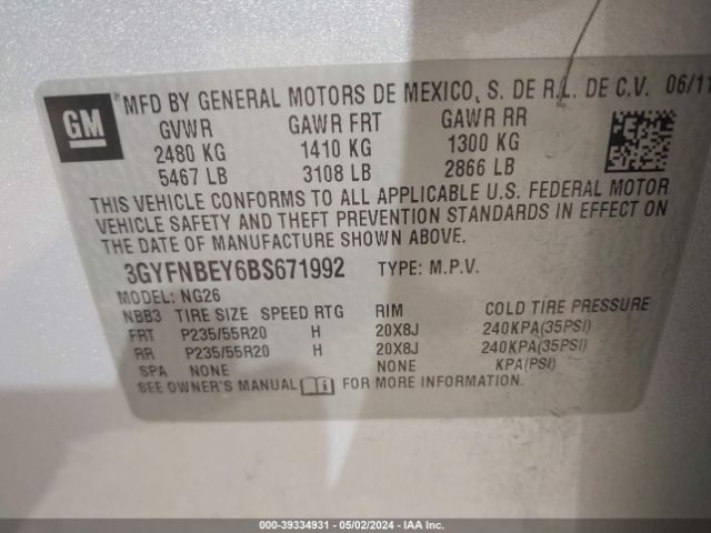 Photo 8 VIN: 3GYFNBEY6BS671992 - CADILLAC SRX 