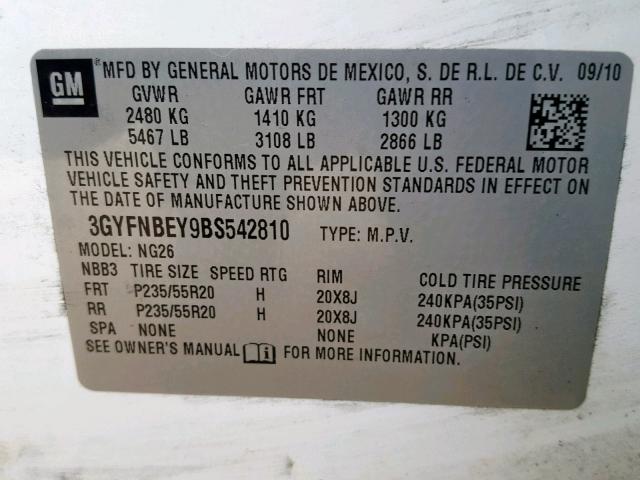 Photo 9 VIN: 3GYFNBEY9BS542810 - CADILLAC SRX PERFOR 