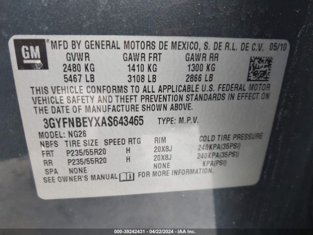 Photo 8 VIN: 3GYFNBEYXAS643465 - CADILLAC SRX 