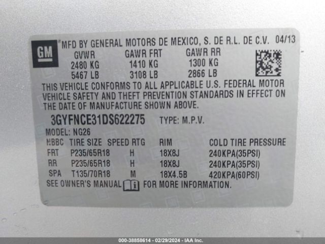 Photo 8 VIN: 3GYFNCE31DS622275 - CADILLAC SRX 