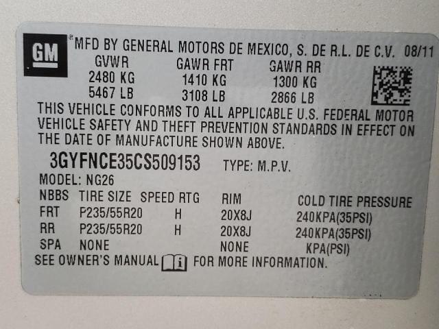 Photo 9 VIN: 3GYFNCE35CS509153 - CADILLAC SRX PREMIU 