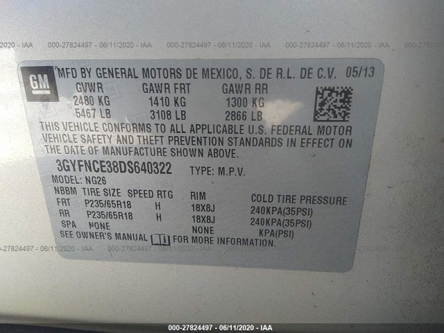 Photo 8 VIN: 3GYFNCE38DS640322 - CADILLAC SRX 