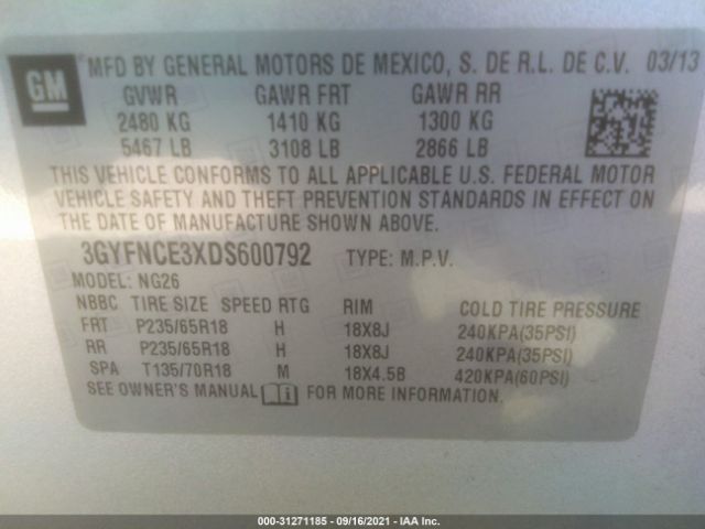 Photo 8 VIN: 3GYFNCE3XDS600792 - CADILLAC SRX 