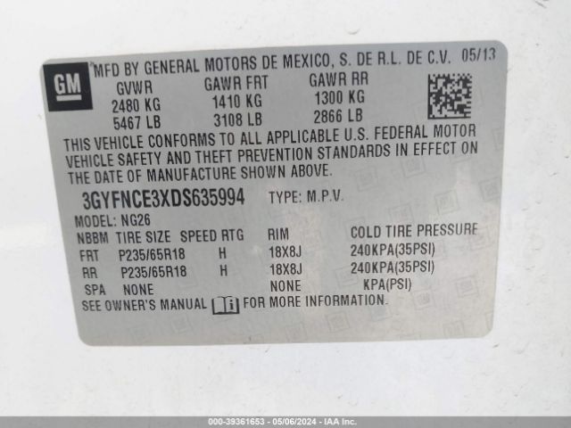 Photo 8 VIN: 3GYFNCE3XDS635994 - CADILLAC SRX 