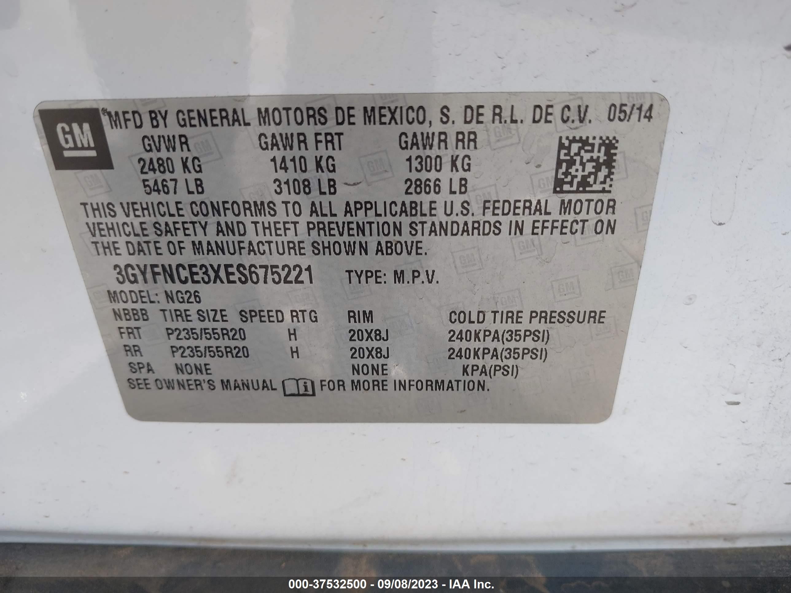 Photo 8 VIN: 3GYFNCE3XES675221 - CADILLAC SRX 