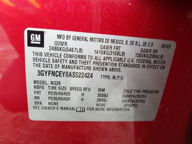 Photo 9 VIN: 3GYFNCEY8AS522424 - CADILLAC SRX PREMIU 