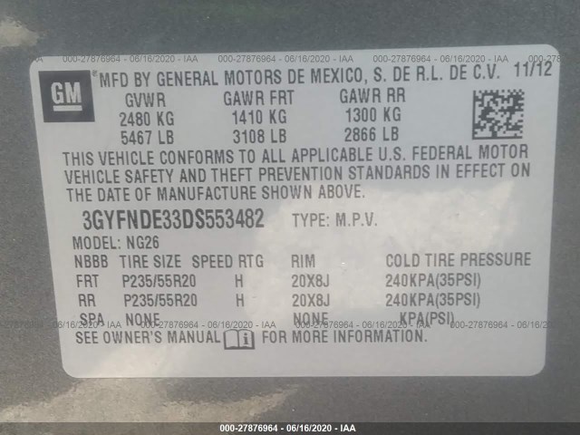 Photo 8 VIN: 3GYFNDE33DS553482 - CADILLAC SRX 