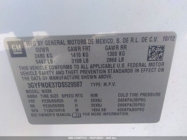 Photo 8 VIN: 3GYFNDE37DS529587 - CADILLAC SRX 