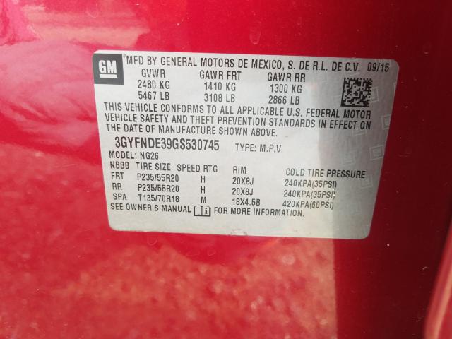 Photo 9 VIN: 3GYFNDE39GS530745 - CADILLAC SRX PREMIU 