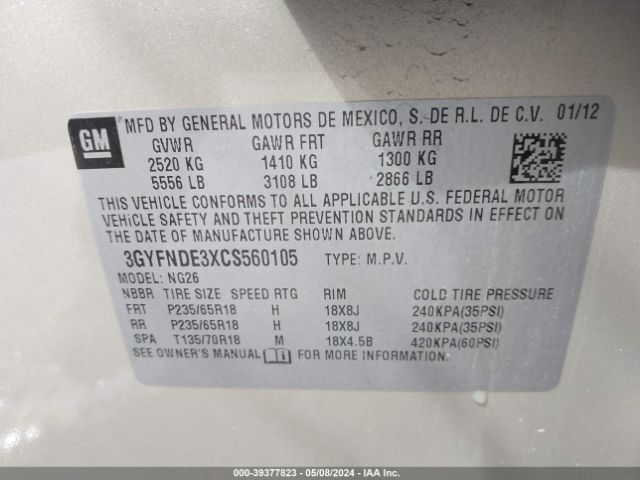 Photo 8 VIN: 3GYFNDE3XCF560105 - CADILLAC SRX 