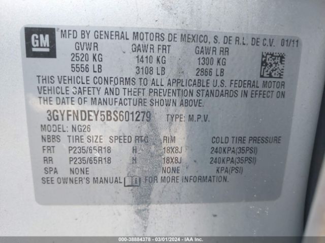 Photo 8 VIN: 3GYFNDEY5BS601279 - CADILLAC SRX 