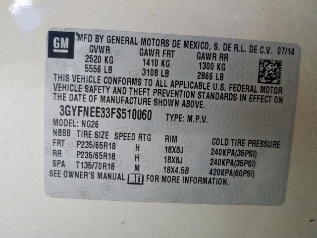 Photo 9 VIN: 3GYFNEE33FS510060 - CADILLAC SRX LUXURY 