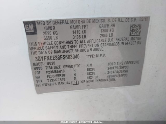 Photo 8 VIN: 3GYFNEE33FS603046 - CADILLAC SRX 