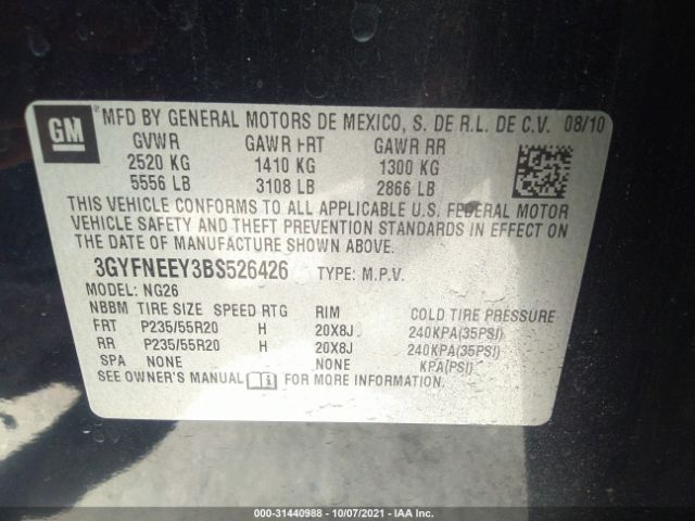 Photo 8 VIN: 3GYFNEEY3BS526426 - CADILLAC SRX 