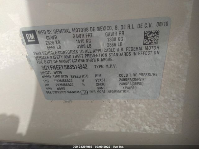 Photo 8 VIN: 3GYFNEEY5BS514942 - CADILLAC SRX 