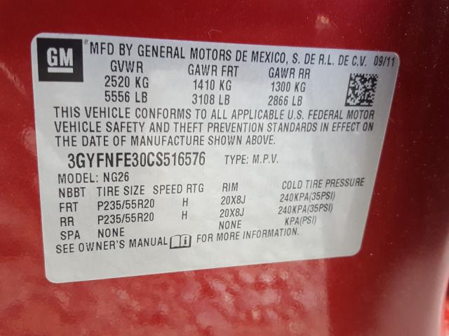 Photo 9 VIN: 3GYFNFE30CS516576 - CADILLAC SRX PREMIU 