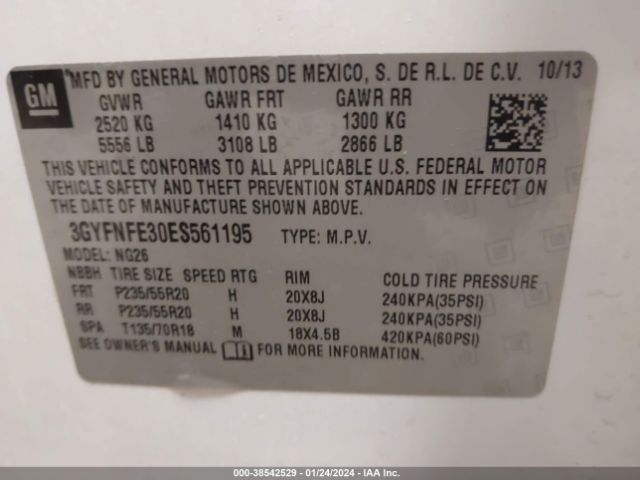 Photo 8 VIN: 3GYFNFE30ES561195 - CADILLAC SRX 