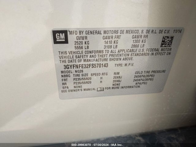 Photo 8 VIN: 3GYFNFE32FS570143 - CADILLAC SRX 