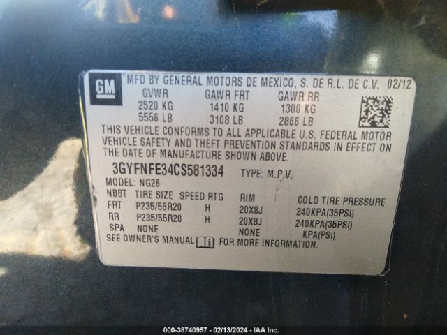 Photo 8 VIN: 3GYFNFE34CS581334 - CADILLAC SRX 