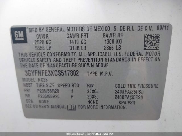 Photo 8 VIN: 3GYFNFE3XCS517802 - CADILLAC SRX 