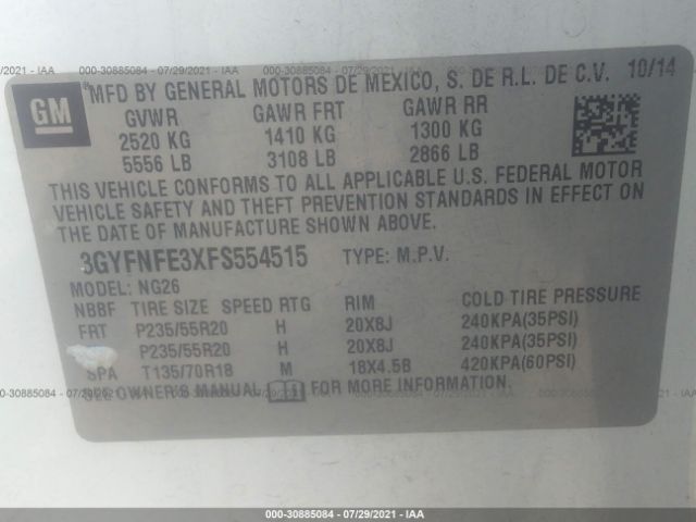 Photo 8 VIN: 3GYFNFE3XFS554515 - CADILLAC SRX 