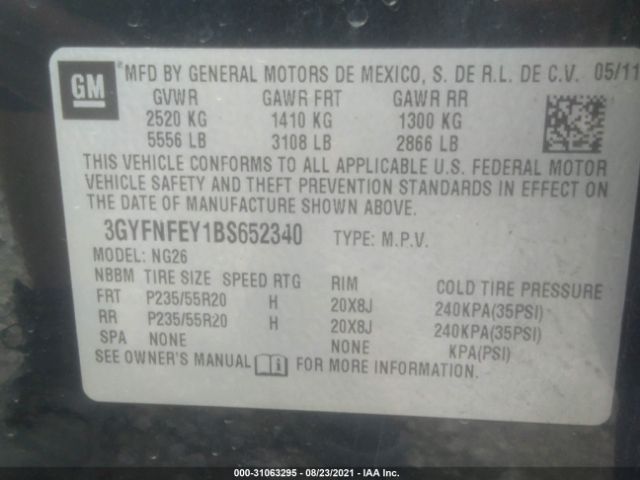 Photo 8 VIN: 3GYFNFEY1BS652340 - CADILLAC SRX 