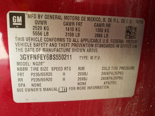 Photo 9 VIN: 3GYFNFEY6BS550211 - CADILLAC SRX PREMIU 