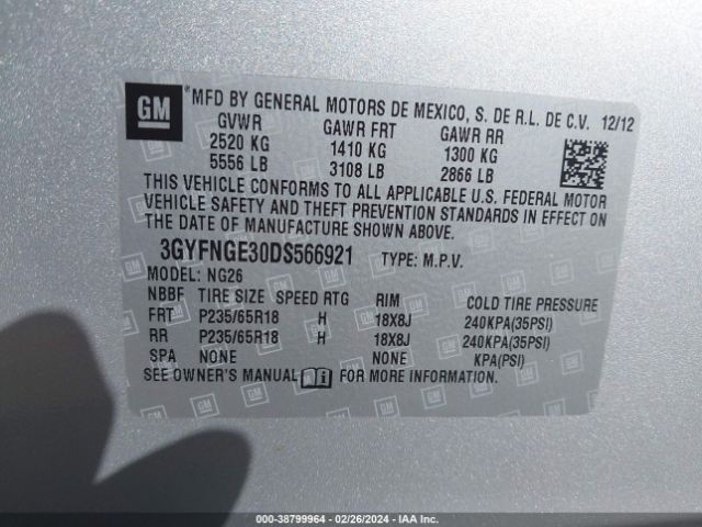 Photo 8 VIN: 3GYFNGE30DS566921 - CADILLAC SRX 