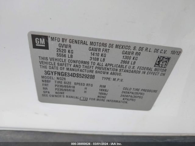 Photo 8 VIN: 3GYFNGE34DS529208 - CADILLAC SRX 