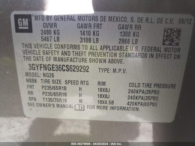 Photo 8 VIN: 3GYFNGE36CS629292 - CADILLAC SRX 