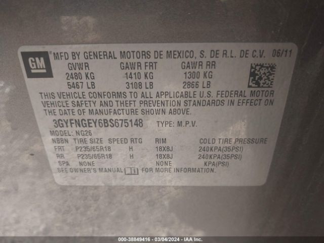 Photo 8 VIN: 3GYFNGEY6BS675148 - CADILLAC SRX 