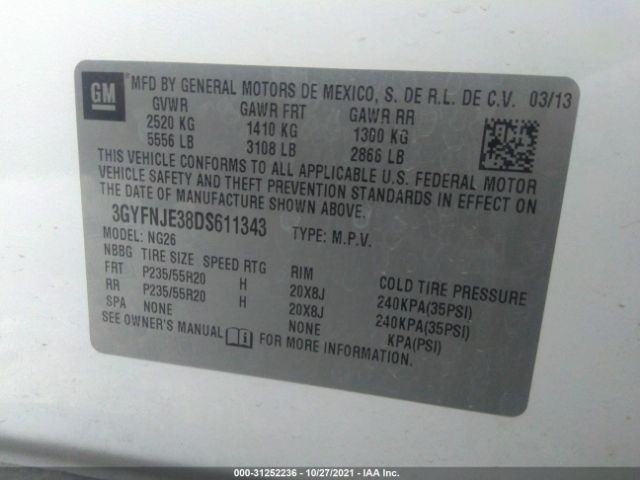 Photo 8 VIN: 3GYFNJE38DS611343 - CADILLAC SRX 