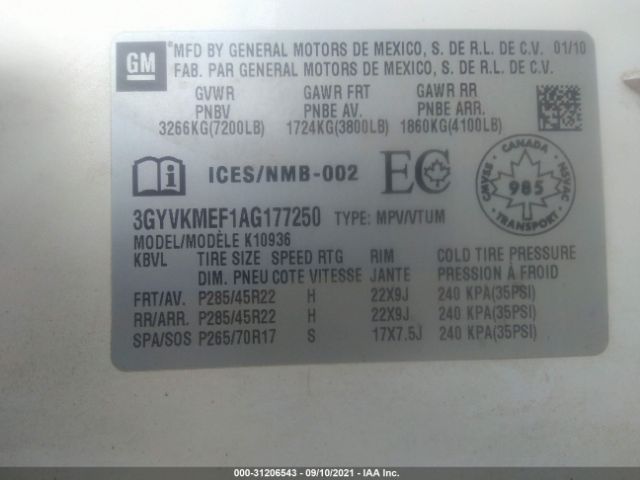 Photo 8 VIN: 3GYVKMEF1AG177250 - CADILLAC ESCALADE EXT 