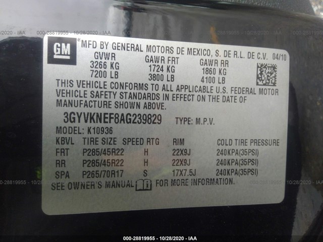 Photo 8 VIN: 3GYVKNEF8AG239829 - CADILLAC ESCALADE EXT 