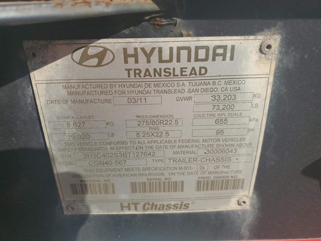 Photo 9 VIN: 3H3C402S3BT127642 - HYUNDAI NULL 