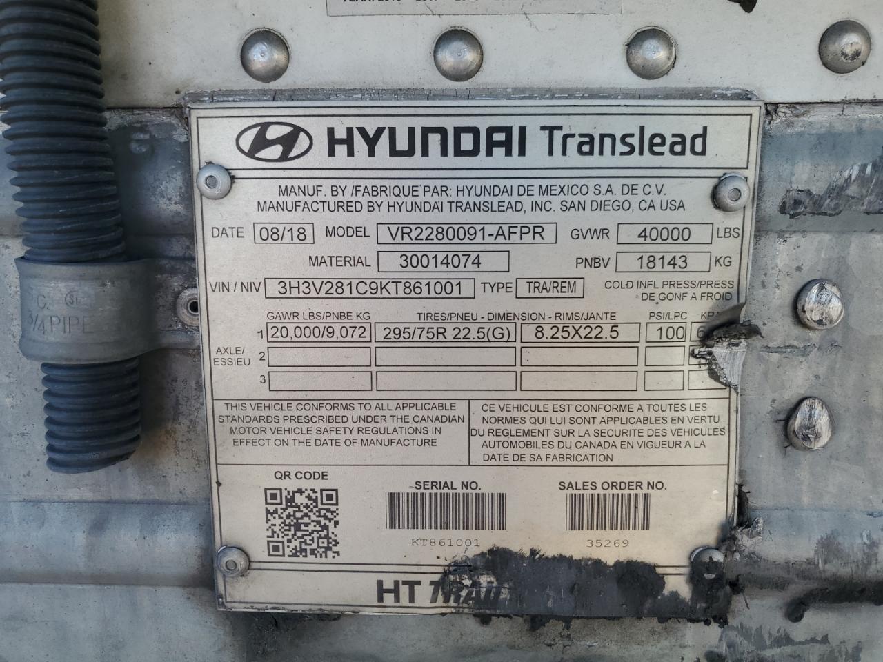 Photo 9 VIN: 3H3V281C9KT861001 - HYUNDAI NULL 