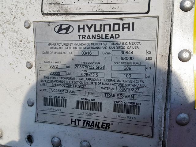 Photo 9 VIN: 3H3V532C0HT102027 - HYUNDAI TRAILER 