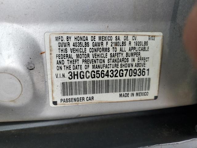 Photo 11 VIN: 3HGCG56432G709361 - HONDA ACCORD LX 