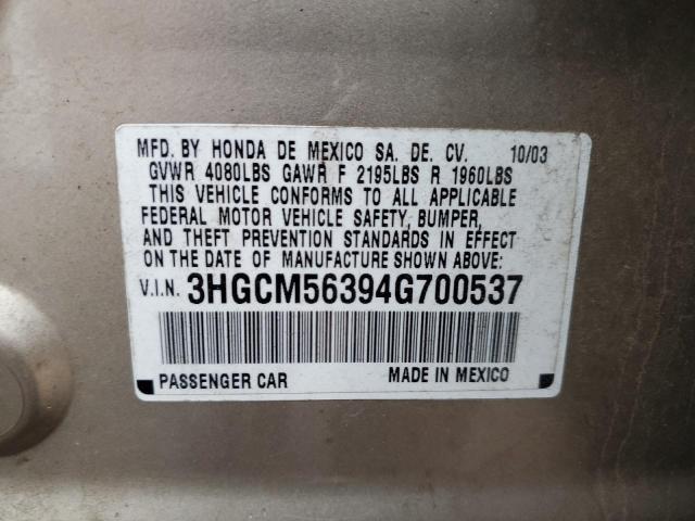 Photo 11 VIN: 3HGCM56394G700537 - HONDA ACCORD LX 