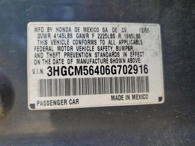 Photo 11 VIN: 3HGCM56406G702916 - HONDA ACCORD LX 