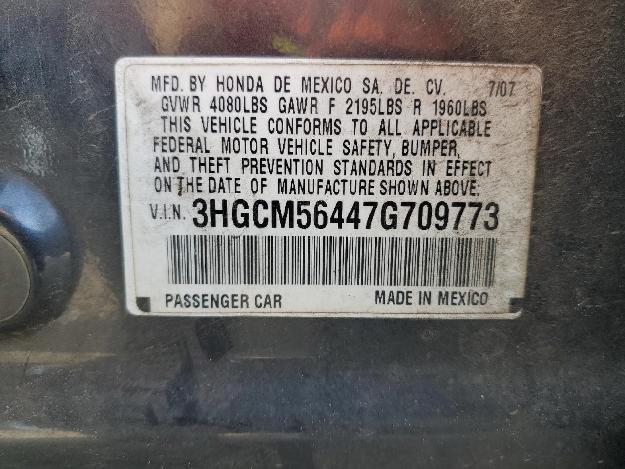 Photo 12 VIN: 3HGCM56447G709773 - HONDA ACCORD 