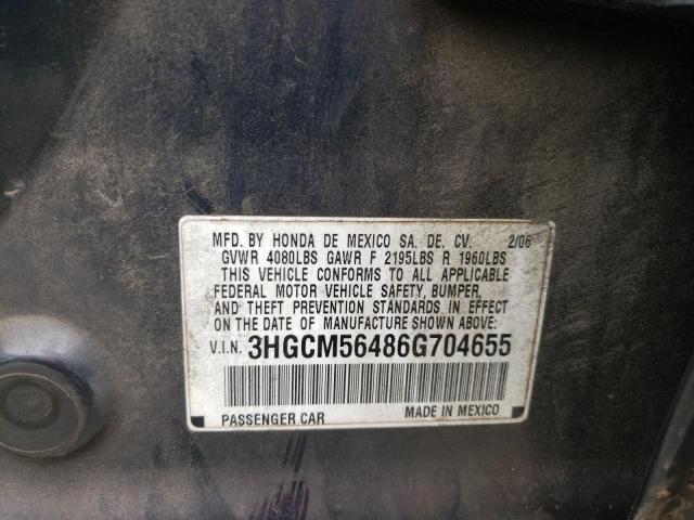 Photo 9 VIN: 3HGCM56486G704655 - HONDA ACCORD LX 